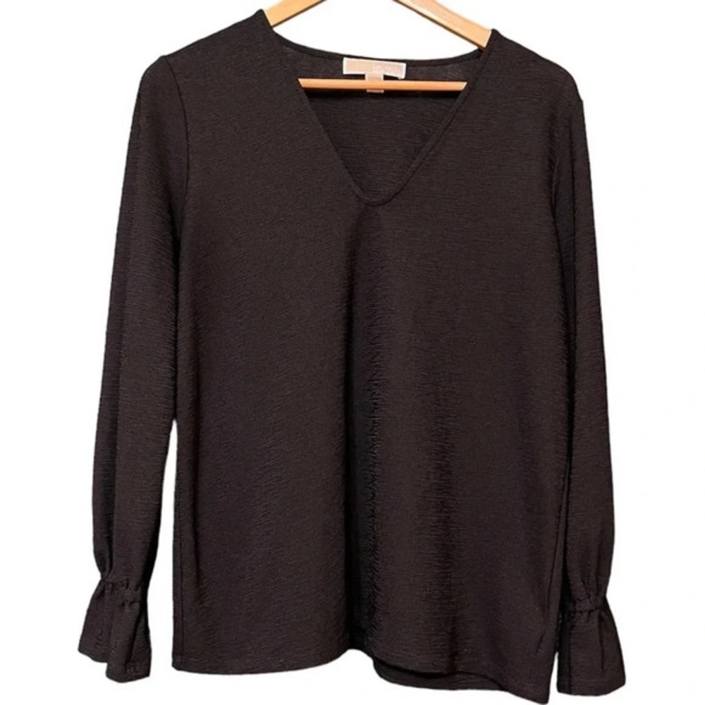 Michael Kors MK, long sleeve black top with cinched wrists. Size Mediummoyen
